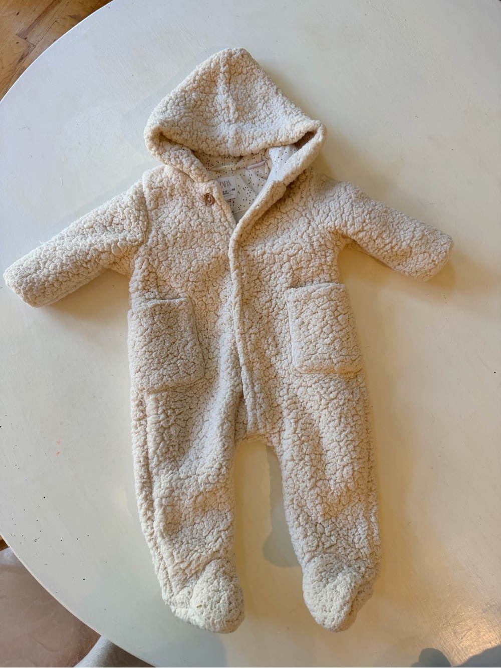 Zara Cream Sherpa Hooded Footed One-Piece